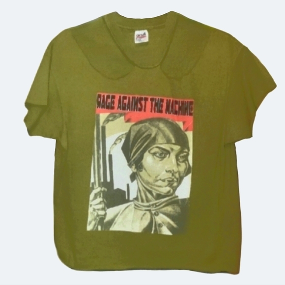 Vtg 90s Anvil green RATM rage against the machine pro woman graphic band shirt L - Picture 1 of 17
